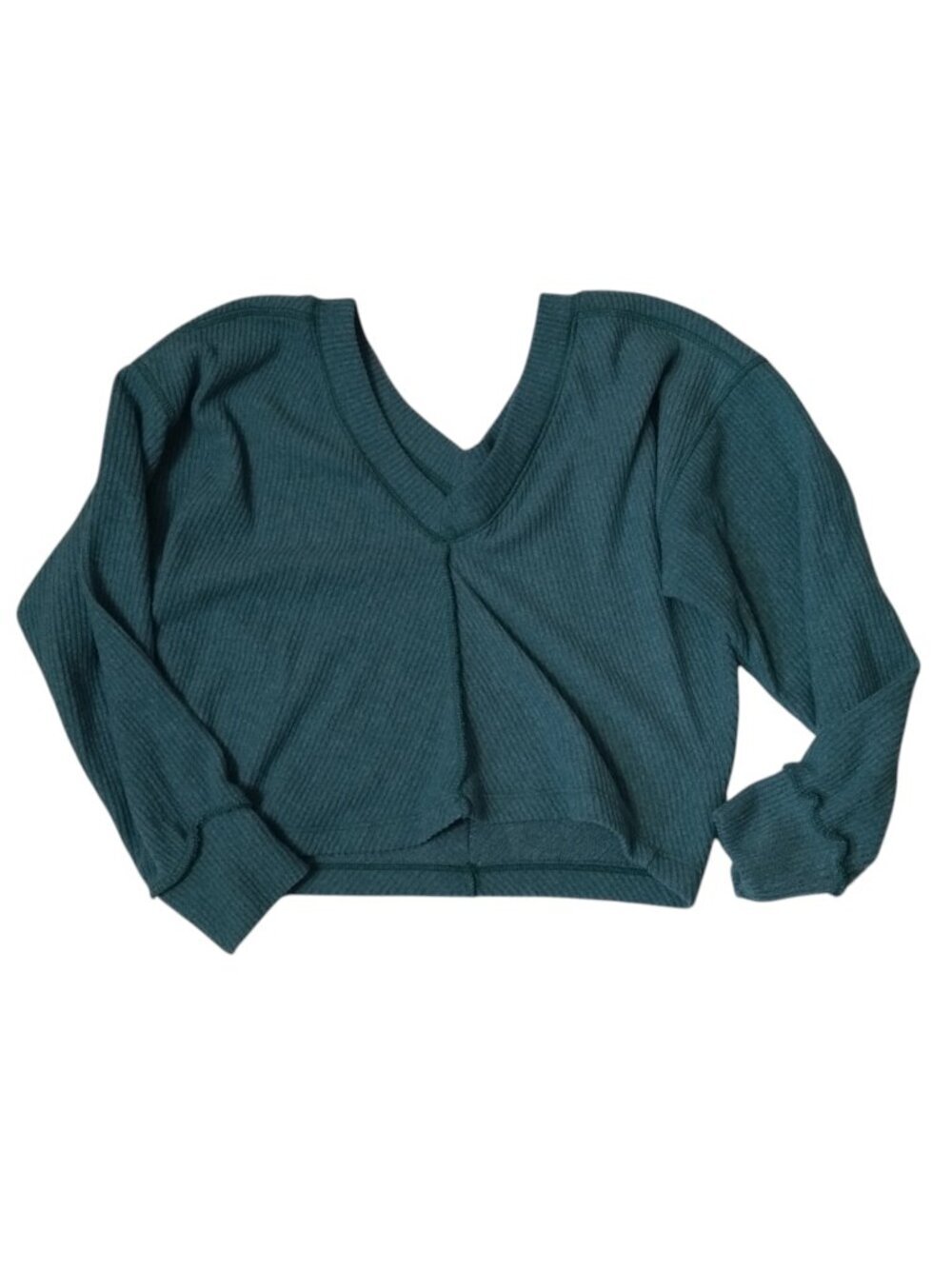 Lush Size Small Green Crop Top Knit Ribbed V-Neck Long Sleeve Casual Cozy
